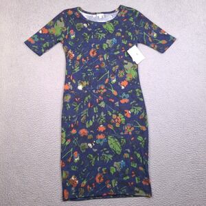 LuLaRoe Julia Dress Womens Small Blue Floral Stretch Midi NEW